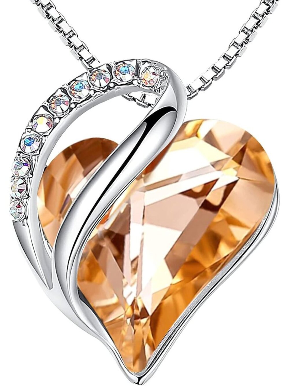 Women's Light Gold Infinity Love Birthstone Heart Crystal Pendant Necklace